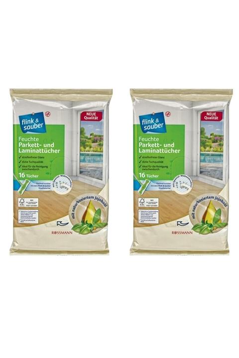 Flink Sauber Rossmann Doğal Jojoba Yağı Içerikli Parke Ve Lamine Yüzeyler Için Islak Yer Bezleri 16 Lı * 2 Adet