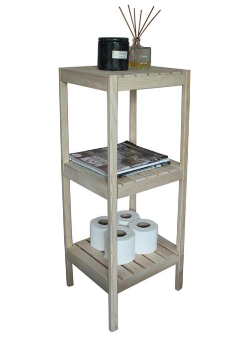 MASİFLINE Üç Katlı Raf Çok Amaçlı Dekoratif Ahşap Masif Ev Banyo Ofis