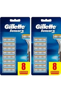 Gillette Sensor3 Erkek Tıraş Bıçakları 8+8 Yedek Tıraş Bıçağı