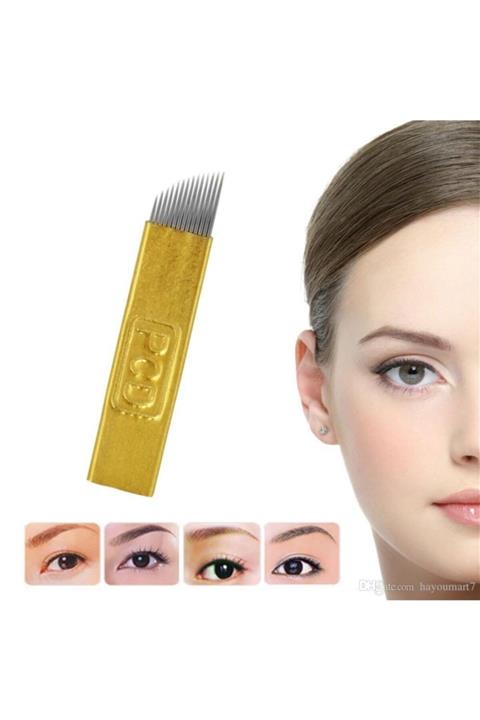 Müstesna Microblading Iğnesi Kalıcı Kaş Kalıcı Makyaj Kalemi Için 14 Pin 10 Adet Iğne