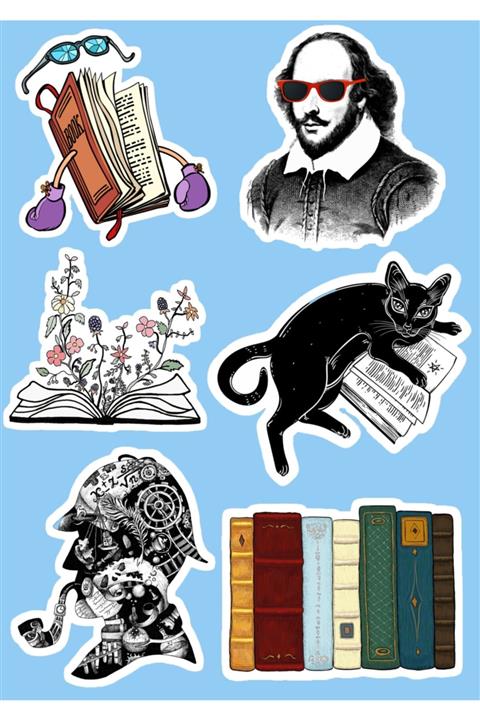 SilverStickers Edebiyat Temalı Laptop Notebook Kask Çanta Sticker Etiket Seti
