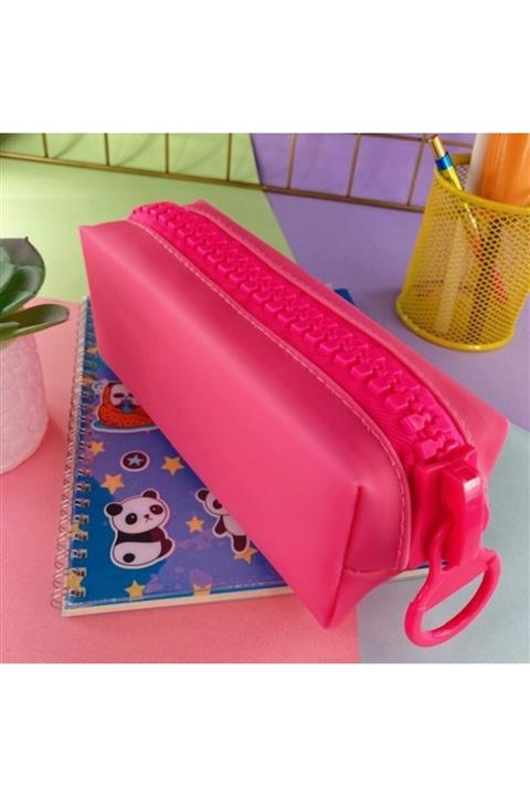 Bakmakistersen Pembe Büyük Fermuarlı Silikon Kalemlik