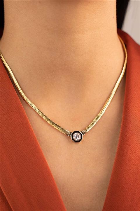 YAVUZ KUYUMCULUK Altın Sekizgen Mineli Baget Kolye