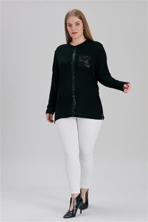 MİHRAMOR Kadın Büyük Beden Pul Detaylı Bluz Siyah
