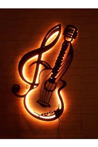 MF TASARIM Gitar Music Rgb Led Işıklı Ahşap Mdf Dekoratif Tablo