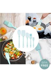 PDHome 5'li Silikon Servis Seti (maksi Spatula, Kaşık, Fırça Ve Mini Spatula, Fırça) Mint