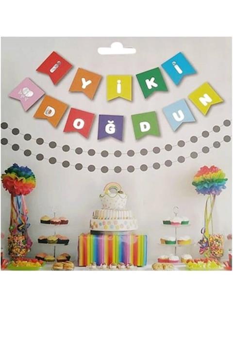 Partifabrik Iyiki Doğdun Rengarenk/gümüş Yazı Süs Banner