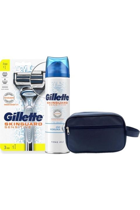 Gillette Çantalı Skinguard Tıraş Makinesi  3 Lü Yedek Bıçak  250 ml Tıraş Jeli
