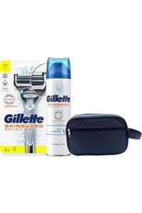 Gillette Çantalı Skinguard Tıraş Makinesi  3 Lü Yedek Bıçak  250 ml Tıraş Jeli