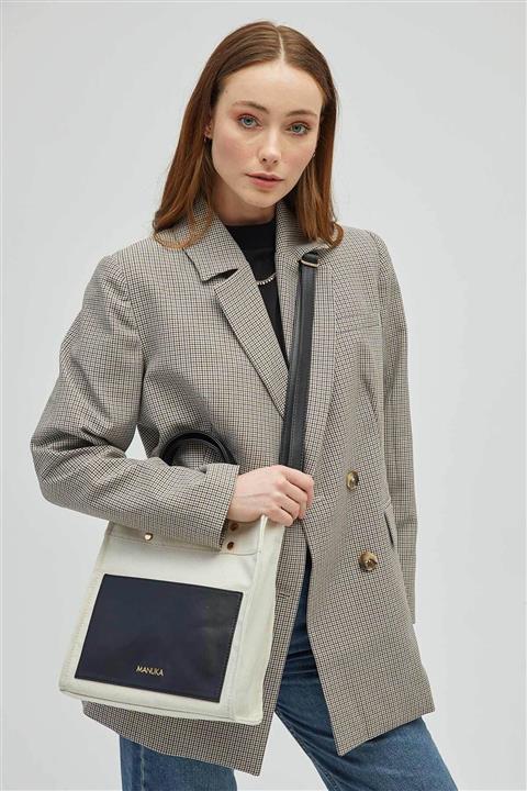 Manuka Kadın Siyah Deri Cepli Kanvas Çanta