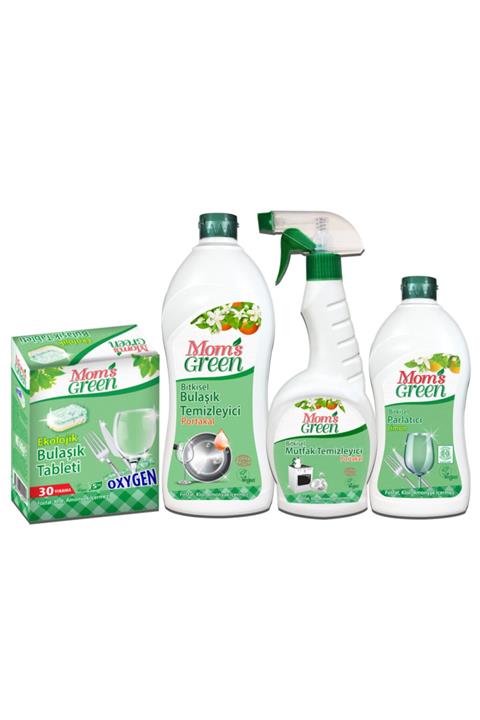 Mom's Green Ekolojik Tablet Bitkisel Portakal Bulaşık Mutfak Sprey Bitkisel Parlatıcı 4'lü Set