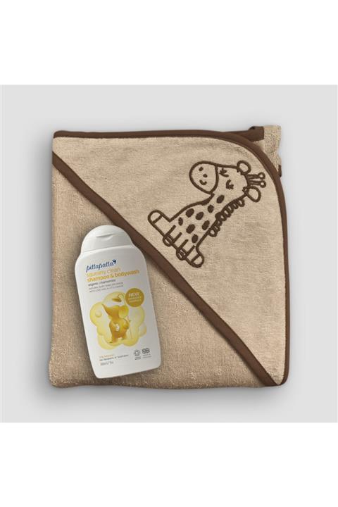 Minacles Sütlü Kahve Zürafa -pratik Bebek Banyo Havlusu + Pittapatta Organik Saç Ve Vücut Şampuanı