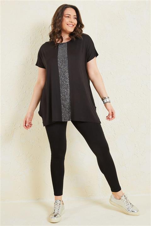 Siyezen Siyah Büyük Beden Salaş Önü Sim Detaylı Bluz