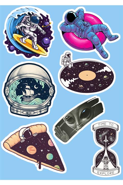 SilverStickers Uzay Astronot Temalı Laptop Notebook Kask Çanta Sticker Etiket Seti