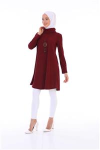 HB MODA COLLECTİON Fitilli Kadife Kolyeli Basic Tunik