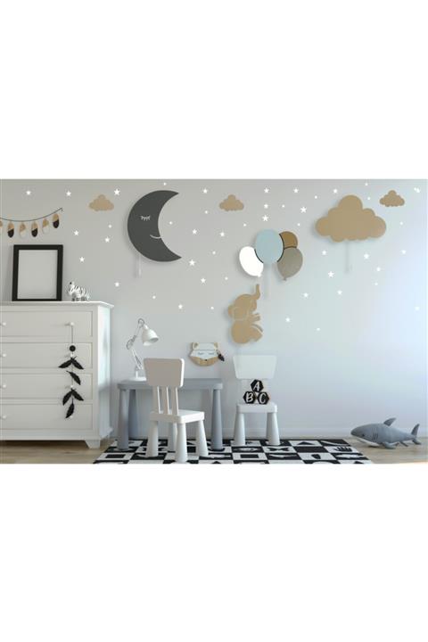 tinytigerstore 4 Lü Set Fil Balon Gülen Ay Bulut Çocuk Odası Dekoratif Aydınlatma