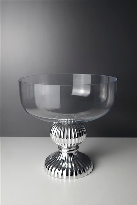 Joy Home Şeffaf Cam Gövde Gümüş Renk Metal Taban Kaideli Meyve Kasesi