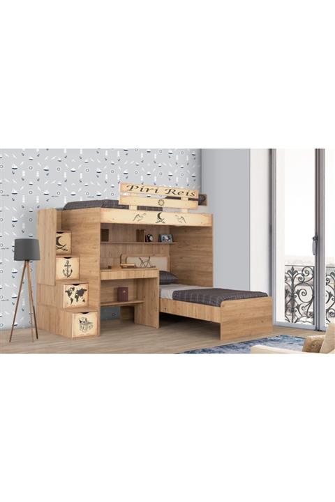 Güven Mobilya Güven Piri Reis 90x190 Karyola Çalışma Masalı Ranza