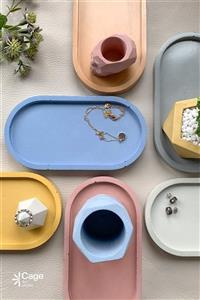 Cageartstudio Beton Tray Mum, Takı Ve Saksı Altlığı Oval Tepsi - Koyu Gri