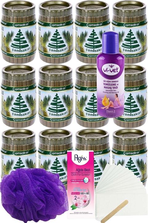 Çam Sakızı Çamsakızı Süper El Ağdası 240 Gr X 12'li Set + Yağ + 2mt Bez + Lif