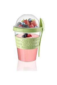 Wuhu Home Yeşil Meyve Hazneli Kaşıklı Portatif Yoğurt Kabı 600ml