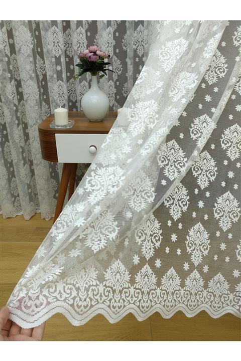 Esse Home Ekru Damaks Örme , 350x260, Seyrek Pile, 1/2 Tül Perde