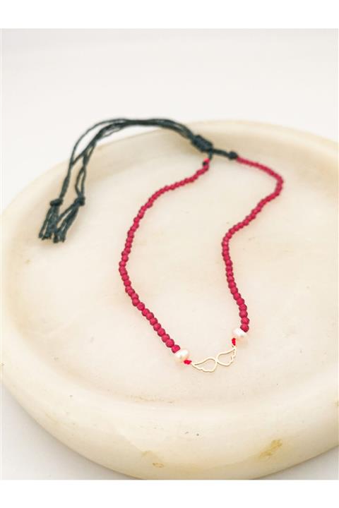 camADA 14 Ayar Altın Incili Kanat Pembe Halhal