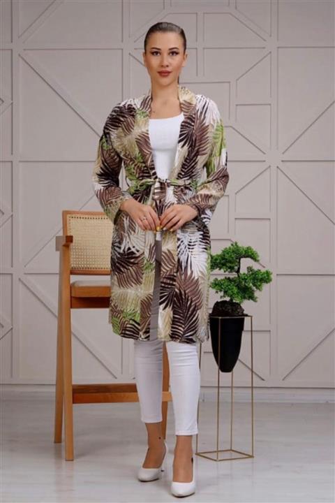 nazebutik Kadın Desenli Viscon Kimono Yeşil