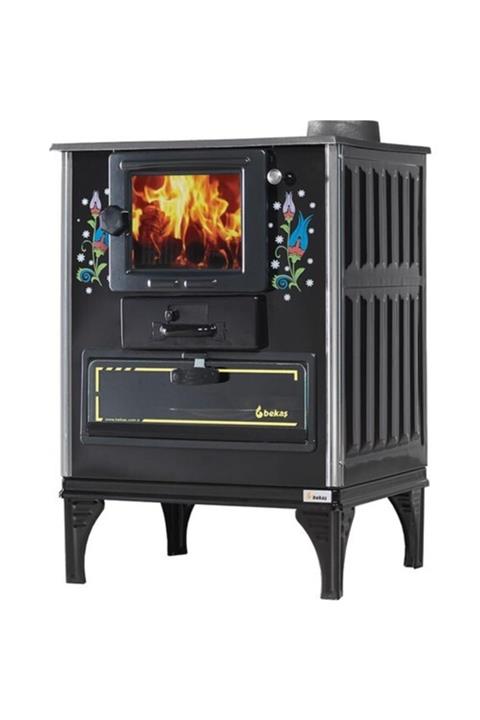 BEKAŞ Fırınlı Kuzine Şömine Camlı Döküm Soba Siyah