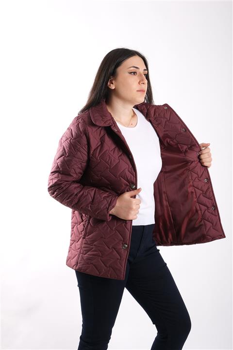 Blues Outlet Kadın Bordo Kemik Desen Kapitone Kaban