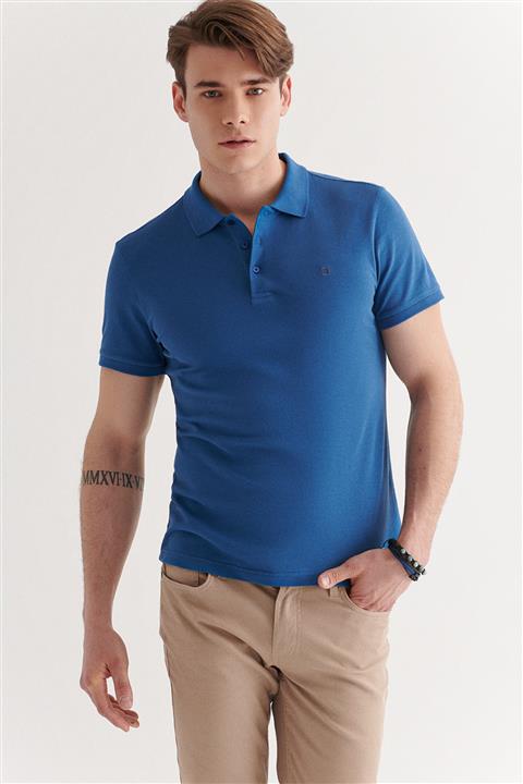 Avva Erkek Indigo Polo Yaka Düz T-shirt E001004
