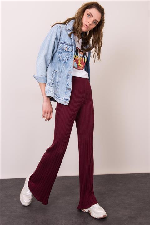 Girl Power Bordo Ispanyol Paça Triko Pantolon