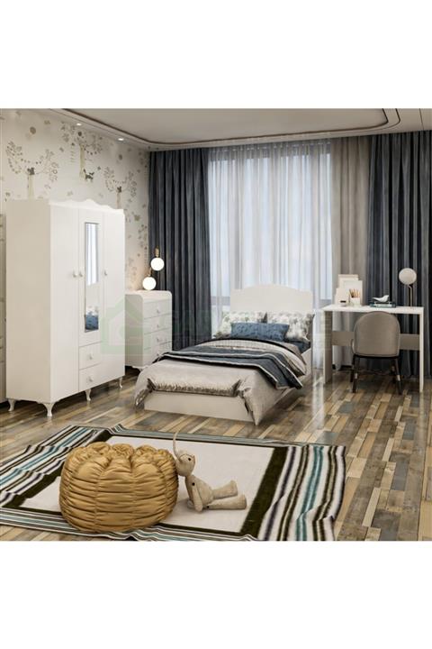 Garaj Home Elit Genç Odası Takımı Beyaz - Şifonyer. Aynalı 3lü Dolap .karyola. Çalışma Masası