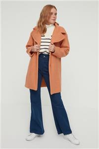 TRENDYOLMİLLA Camel  Oversize Buklet Yün Kaşe Kaban TWOAW22KB0164