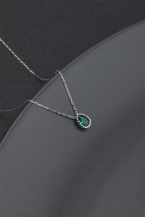 Linterna 925 Ayar Gümüş Zümrüt Taşlı Damla Kolye