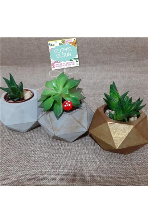 EHediyeci El Yapımı 3 Adet Beton Saksı Seti - 3