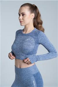 Vienfit Kadın Uzun Kollu Dikişsiz Spor Tişört Energy Serisi Crop Top Lacivert
