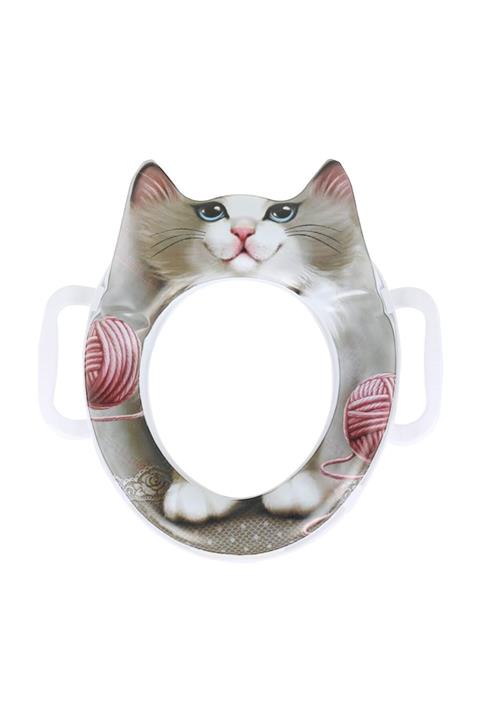 Tuka Home Çocuk Bebek Klozet Adaptörü Kulplu Süngerli Lüx Kedi Desenli