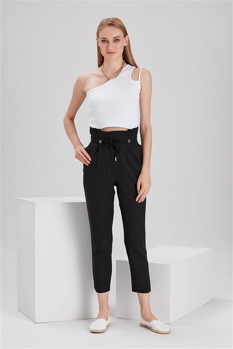 Hepmor Kadın Siyah Bel Bağlamalı Havuç Cebli Pantolon