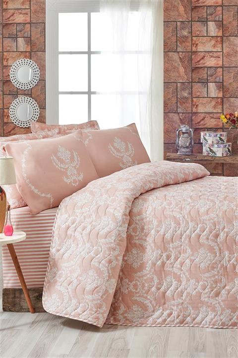 Ev & Ev Home Kapitone Yatak Örtüsü Seti Çift Kişilik Pure Pudra