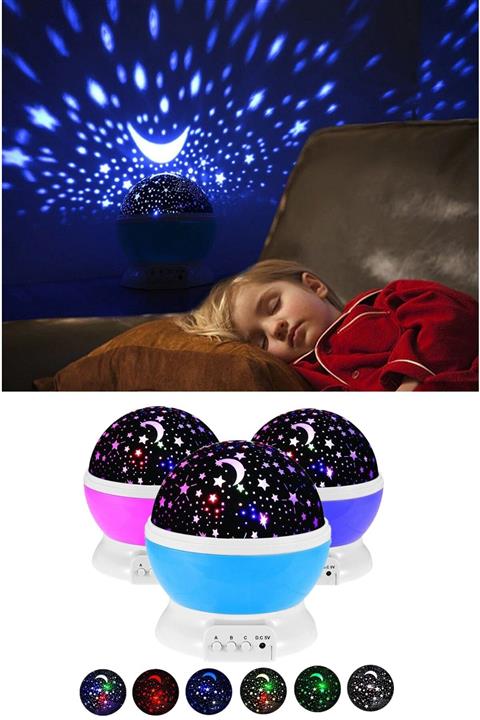 Buffer Renkli Ay Yıldız Tavan Yansıtma Pilli Led Gece Lambası Gökyüzü Projeksiyonlu Dönen Küre