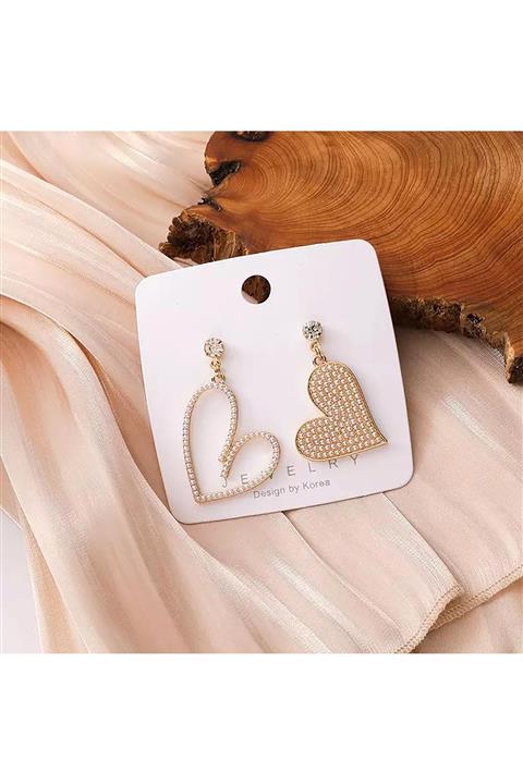 Pelin Aksesuar Asimetrik İncili Kalp Küpe