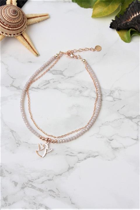 Lal Rose Kaplama Beyaz Taşlı Melek Motifli Halhal