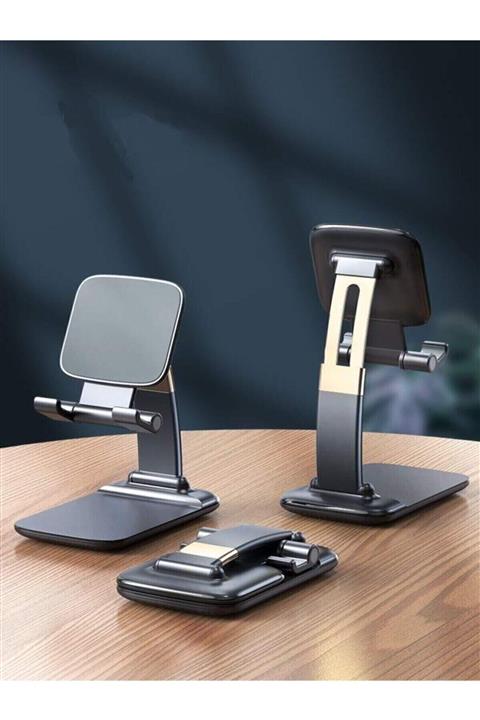 Viyesla Masa Üstü Telefon Tutucu Stand Masaüstü Kademeli Yükseklik Ayarlı Cep Telefonu Stant Siyah