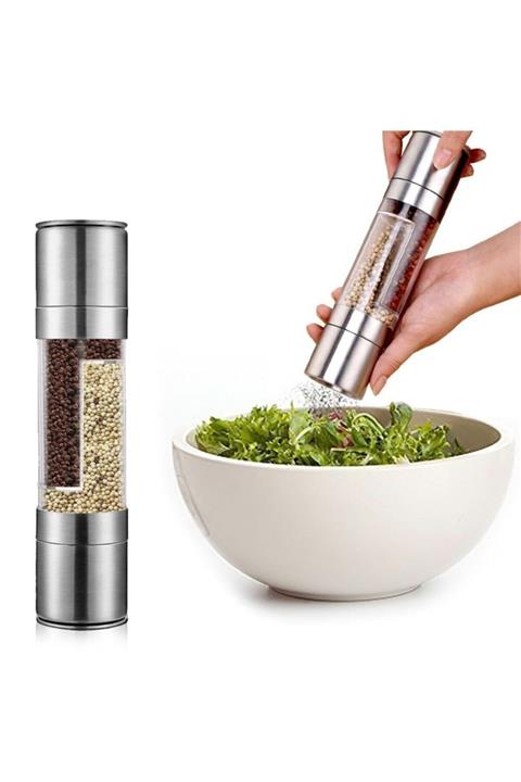 SARFEX Karabiber Tuz Baharat Değirmeni Çift Hazneli Bölmeli Çelik Öğütücü