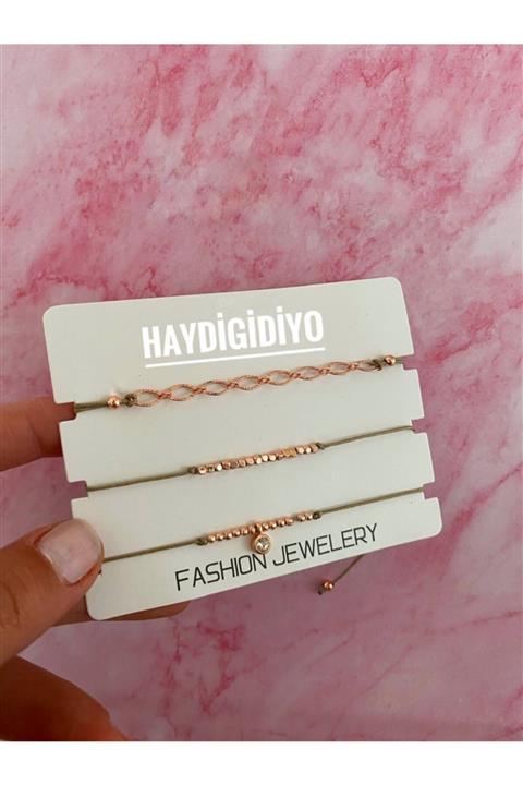 Haydigidiyo Tek Taşlı Üçlü Halhal Set Krem Rengi