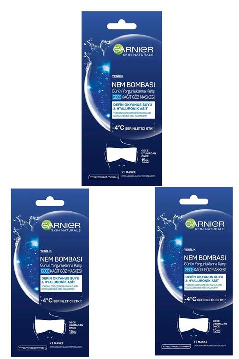 Garnier Nem Bombası Günün Yorgunluklarına Karşı Gece Kağıt Göz Maskesi 3lü Set 3600542256872