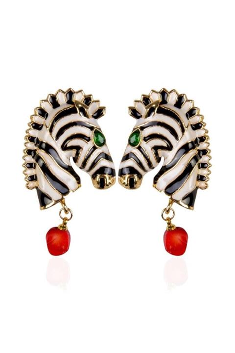 Pelin Aksesuar Mercan Taşlı Zebra Küpe