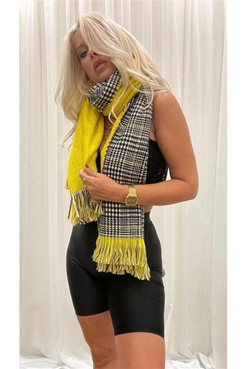 Goldmine Çift Taraflı Ekose Atkı Sarı
