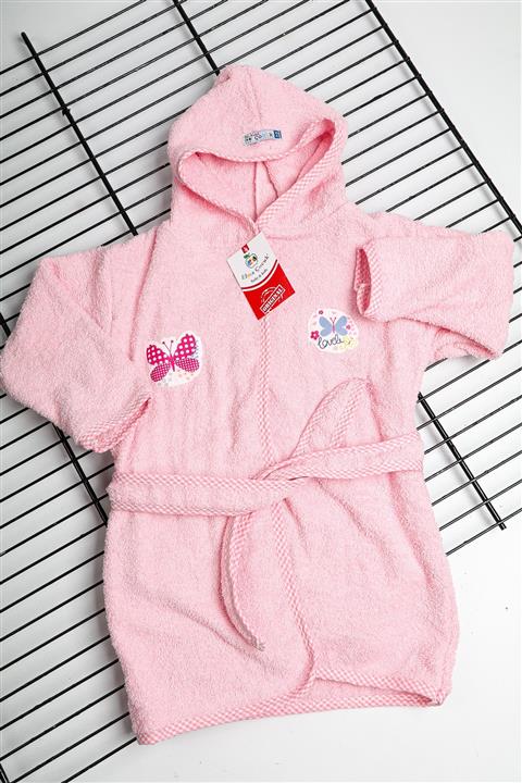 Elma Çocuk Kız Çocuk Pembe Bornoz